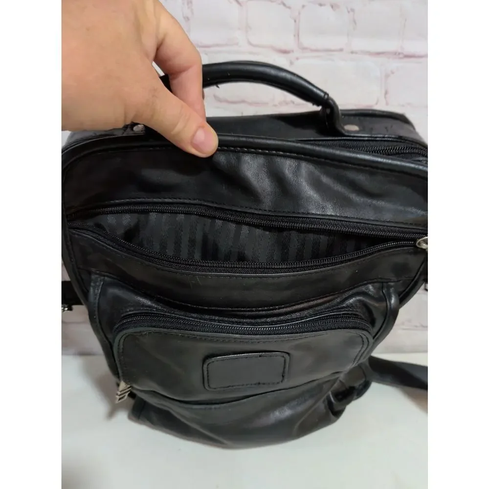 Tumi Black Leather Crossbody Travel Messenger Bag Vertical Organizer Briefcase
